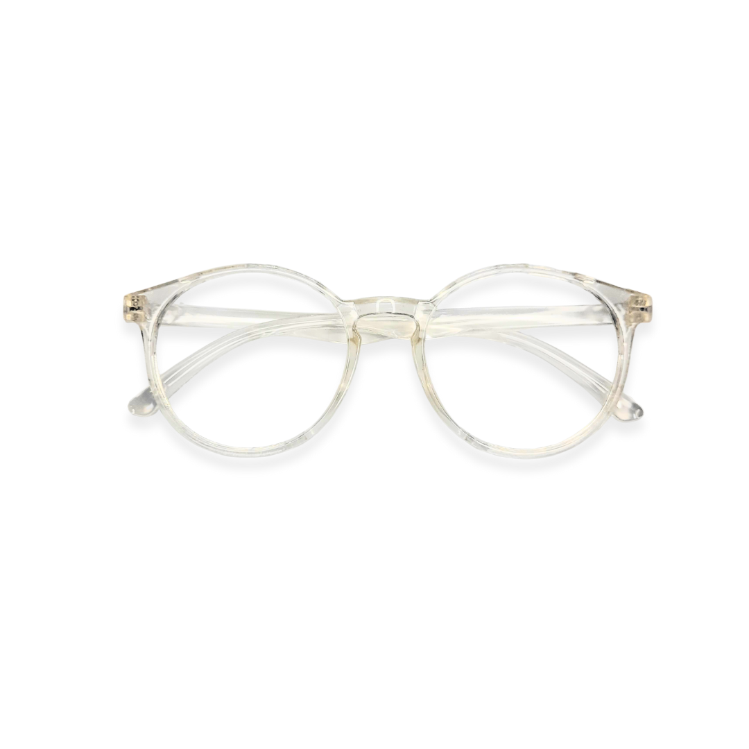 White transparent round glasses