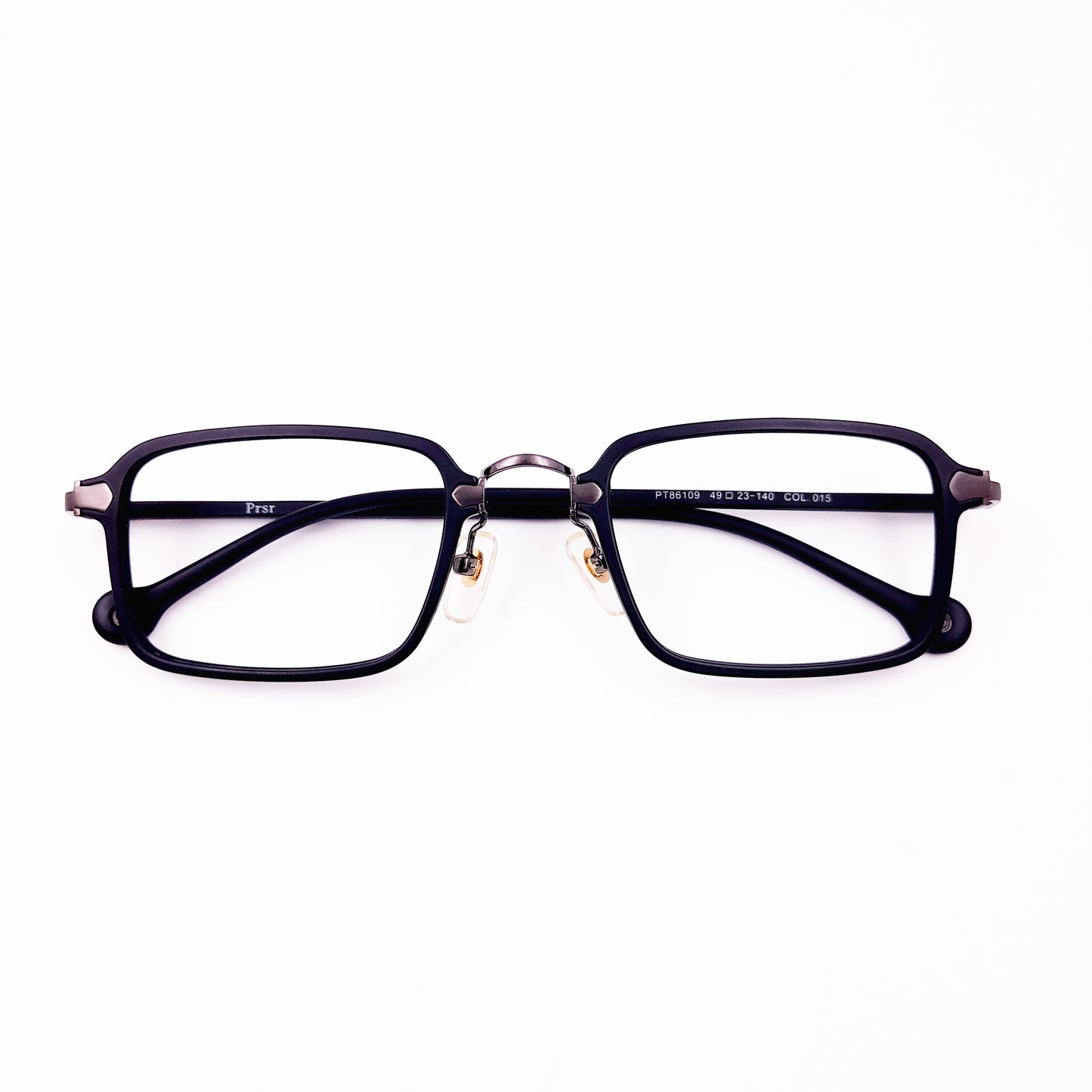 Rectangular black metal glasses