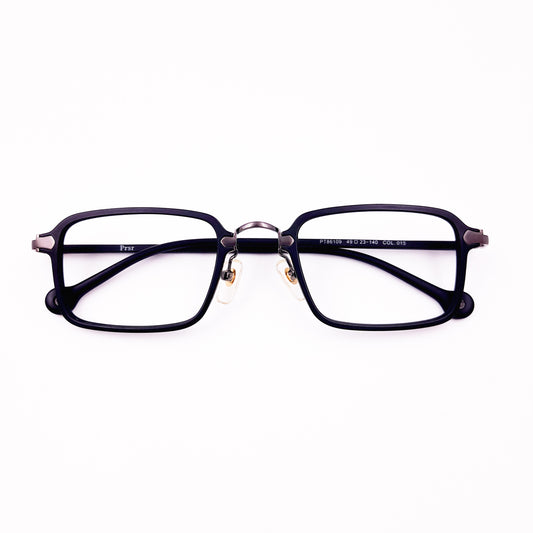 Rectangular black metal glasses
