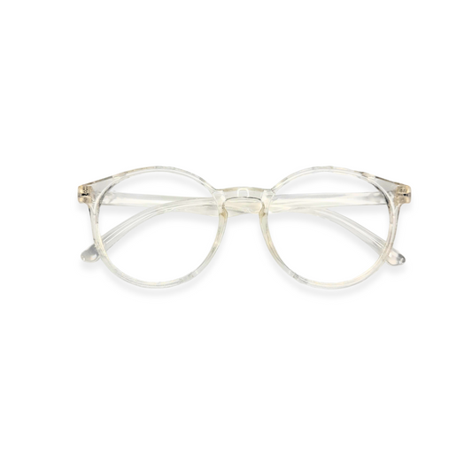 White transparent round glasses
