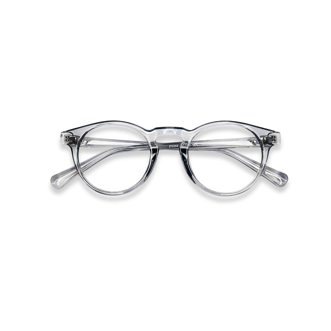 Transparent grey round glasses
