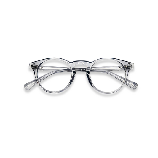 Transparent grey round glasses